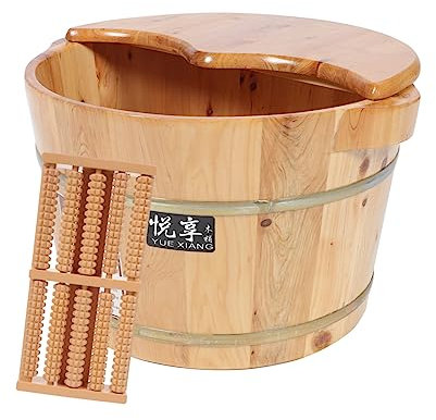 Beavorty Large Capacity Wooden Foot Basin Lid Cedar Foot Soak Tub Massage Beads Insulated Thickened for Home Spa