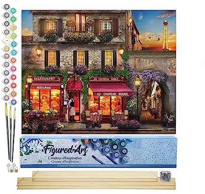 Figured'Art Peinture par Numéro Adulte Au Chapeau Rouge - Activité Manuelle Kit de Loisir Créatif DIY Numéro d'Art Complet - 40x50cm avec châssis en bois à monter
