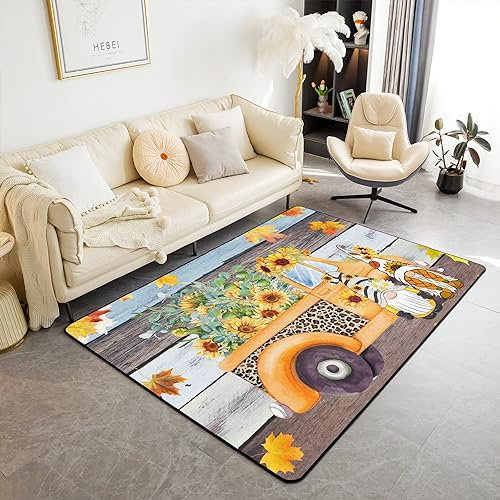richhome Herbst Sun Truck 100x150 für Bett, Herbst Ahorn Leavehouse Stil für Büro Badezimmer, Vintage Holz Streifen Innenbodenmatte für Schlafzimmer Wohnzimmer