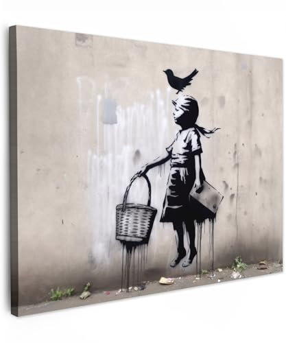 MuchoWow© Impression sur Toile Photo Peinture 70x50 cm Tableau Decoration Murale Chambre Salon Maison Deco Cuisine Graffiti - Fille - Oiseaux - Street art - Abstrait