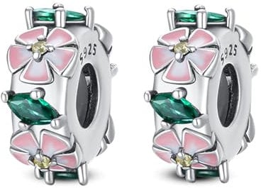 Annmors 925 Sterling Silber Green Daisy Stopper für Europäische Armbänder und Halskette Perlen mit 5A Zirkonia,Weihnachten,Valentinstag,Muttertag,Geschenkanhänger für Frauen und Mädchen 2-Stück/Paket