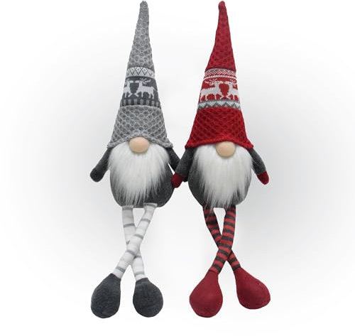 Lemodo Kantenhocker Wichtel, Weihnachtswichtel als 2er Set, Wichtel Figur 49,0 cm hoch, Tomte mit Strickmützen, GNOME als schöne Weihnachtsdeko, Wichtel Deko für drinnen