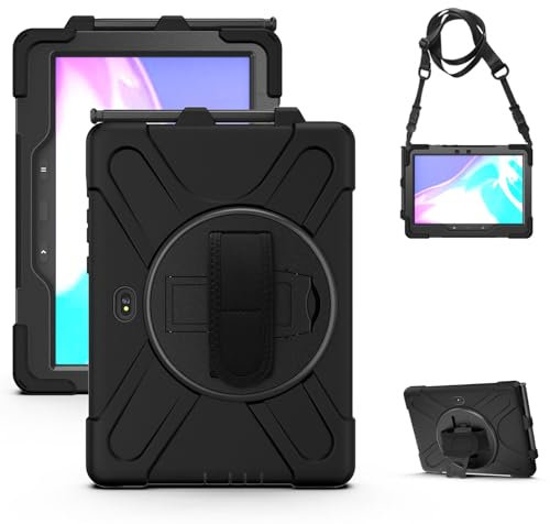 SLLMYYX Case for Samsung Galaxy Tab Active4 Pro/Active5 Pro, 360 Rotating Hand Strap Shockproof Protective Cover with Shoulder Strap for 10.1 inch SM-T540/SM-T630, Black