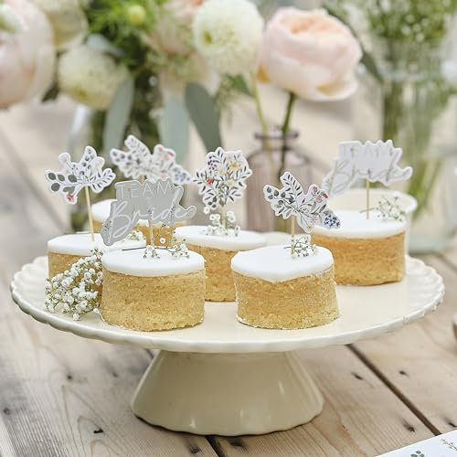 Ginger Ray Team Bride and Floral Print Cupcake Toppers on Wooden Picks Hen Party Cake Decorations 12 Pack