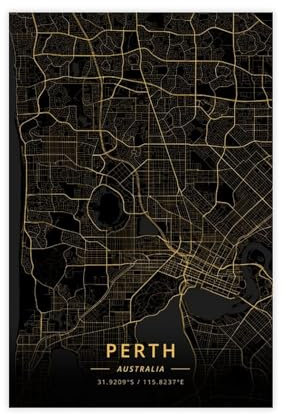 Perth Australien Stadtkarte Poster Leinwand Poster Schlafzimmer Dekor Sport Landschaft Büro Zimmer Dekor Geschenk Unframe 30 x 45 cm