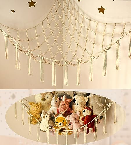 Teddy Hammock - Cuddly Toy Storage Hammock for Stuffed Animals - Teddy Bear Hanging Toy Storage - Soft Plush Toy Storage Net - Nursery Preppy Room Decor for Girls Bedroom