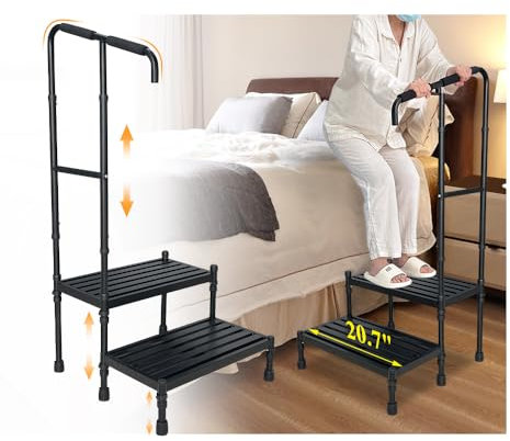 Bett-Tritthocker mit Griff Medizinischer Tritthocker für Hochbetten für Senioren Erwachsene SUV Auto Tritthocker für Handicap bariatrischer Tritthocker mit Handlauf 2 Stufen Sicherheits-Tritthocker