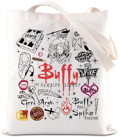 BAUNA BTVS Merchandise inspirierte Tragetasche Buffy the Vampire Slayer Schultertasche 90er Jahre TV-Show-Geschenk Buffy Vampir Charakter Geschenk für Fans, Buffy Tragetasche, 32*37CM