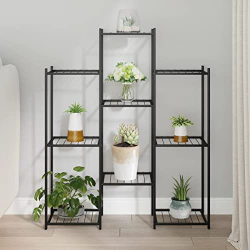 LAPOOH Blumenständer, Pflanzenständer, Pflanzenregal, Blumenregal, Blumentreppe, Pflanzentreppe, Blumenleiter, Kräuterleiter, Pflanzenleiter, 83x25x100 cm Schwarz Eisen