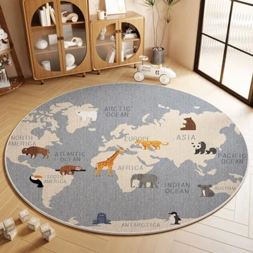 Viusneun Teppiche, rutschfeste Waschbar Kinderteppich Pädagogischer Spielteppich Runder Kristall Samt Teppich für Babyzimmer Kleinkinderzimmer Wohnzimmer (Welten,80 x 80 cm)
