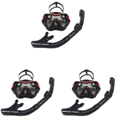 3 Set Taucherbrille Mann Frau Schnalle Gummiband Schwimmen Schnorcheln Brille mit Atemschlauch Rot mit schwarzem Rahmen
