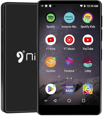 MP3 Player mit Spotify,Kinder MP3&MP4 Musik Player mit Bluetooth und WLAN,Amazon Musik,YouTube,Audible,4.0 IPS Android Player mit Lautsprecher,bis zu 1TB (16GB+64GB SD Karte, Schwarz, 4 Zoll