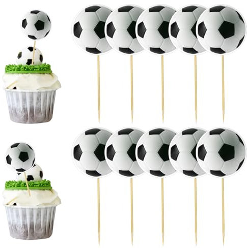 36Pcs Soccer Ball Cupcake Toppers - Easy To Install Football Cupcake Toppers for Birthday Party Decorations, Cake Topper