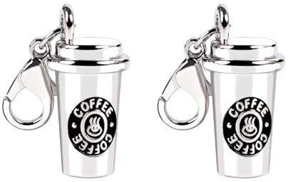 2Pcs Coffee Cup Keychain - DIY Key Charm Gifts for Coffee Lovers, Keychain Accessories Decoration for Men and Women, Sliver