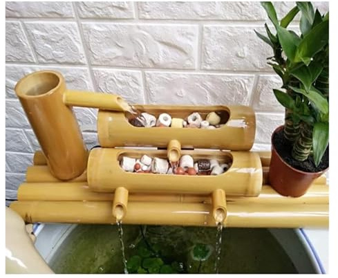 HIFRQVVC Fuente de bambú para estanque de jardín, fuente de agua y bomba de bambú hecha a mano, decoración de jardín, fuente de agua de jardín zen, decoración de jardín japonés, 40 cm