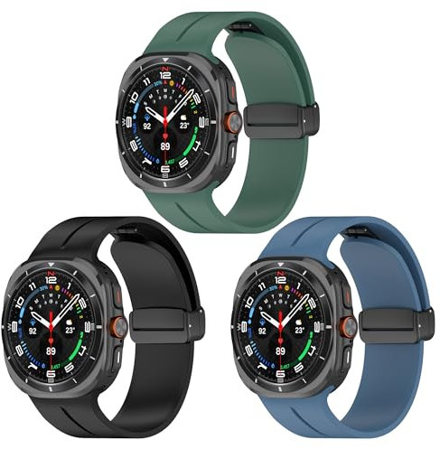 SMYAOSI Magnetica Cinturino per Samsung Galaxy Watch 7 Ultra 47mm, Silicone Traspirante Cinturino Sportivo con Chiusura Magnetica per Galaxy Watch 7 Ultra 47mm Smartwatch Strap (Verde+Nero+Blu)