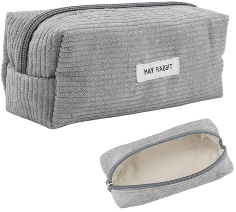 Mäppchen Groß, Federmäppchen Cord-Stoff Mädchen Teenager Erwachsene, Federtasche Stiftetasche Stiftemappe Pencil Case Schulmäppchen für Schule (Grau)