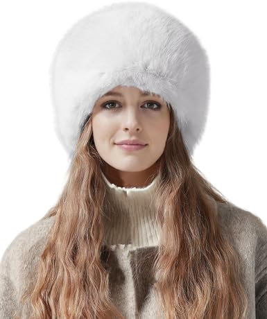 Lina & Lily Mütze Damen Winter aus Kunstfell (Weiß)