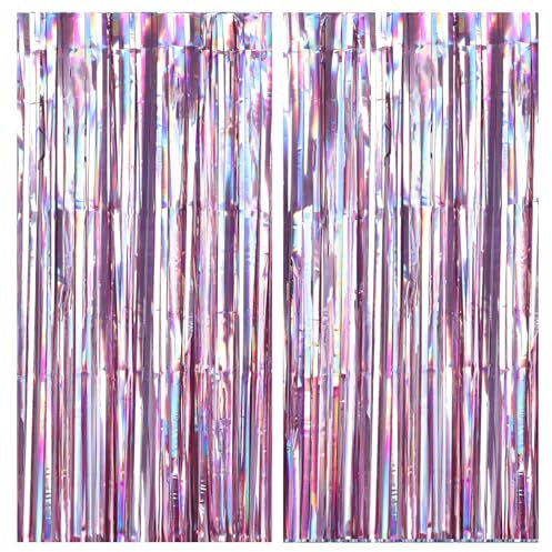 Drucilla 2 Stück Lametta Vorhang, Glitzervorhang Lametta, Folien Fransen Lametta Vorhänge, Glitzer Tinsel Curtain für Geburtstag, Party, Hochzeit Deko, 1m x 2m, Rosa
