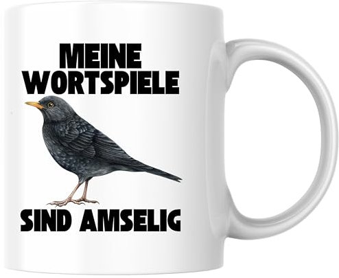Meine Wortspiele Sind Amselig Vogel Wortspiel Flachwitz Selbstironie Armseelig Kaffee Tasse Geschenk (Weiß)