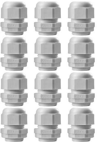 Pack of 12 Cable Glands M25, IP68 Waterproof Cable Grommet, Cable Glands for Outdoor Garden Control Box Junction Box, Plastic Nylon Cable Grommet