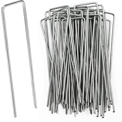 Binnan 50pcs Piquets de Jardin, Piquets de Fixation en Acier, Piquets de Tente Anti-Rouille, Sardines de Fixation pour Toiles de Paillages, Grillage et Filets (200x40x2.5mm)