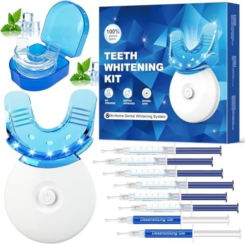 Zahnaufhellungs-Set, Zahnaufhellungs-Set mit LED-Licht, Mundtablett, 6 Gele zum Aufhellen der Zähne, 2 Desensibilisierungsgelen
