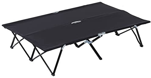 Outsunny Double Camping Bed Camping Cot Foldable Sunbed Outdoor Patio Sleeping Bed Super Light with Carry Bag (Black)