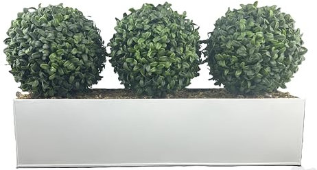 GreenBrokers Topiary Ball (54cm) Metal Window Box White, Triple