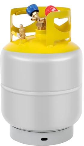 FAHKNS Tanque de recuperación de refrigerante de 30 Libras con válvula en Y SAE de 1/4, Tanque cilíndrico Reutilizable sin Interruptor Flotante R12 R22, R134A, R410A, etc. Tanque de recuperación de