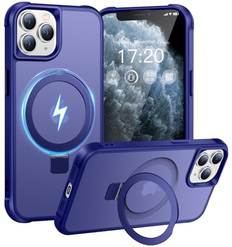 BENTIACC Handyhülle für iPhone 11 Pro Max Hülle, mit Unsichtbarer Magnetisch Ring Ständer, Mil-Grade Drop Shockproof Anti-Scratch Anti-Fingerabdruck Anti-Rutsch Transluzente Matte Case (Blau)