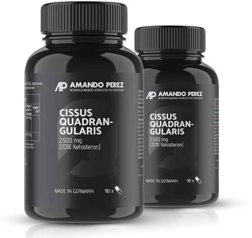 Amando Perez Cissus Quadrangularis 2.500 mg hochdosiert – 180 vegane Kapseln – 5:1 Extrakt standardisiert auf 20% Ketosterone – laborgeprüft in Deutschland & ohne Zusatzstoffe – 2er Bundle