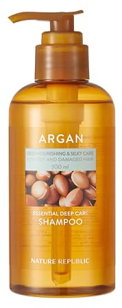 NATURE REPUBLIC Argan Essential Deep Care Shampoo, 300 ml, Feuchtigkeitsspendendes Shampoo, für trockenes Haar, mit Arganöl, Kamille und Rosenextrakt, K-BEAUTY