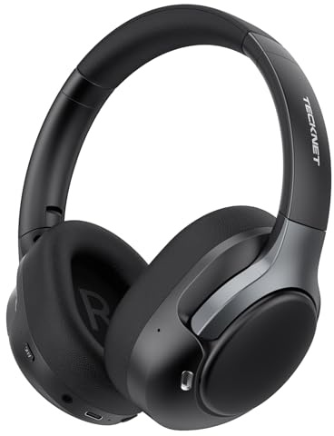 TECKNET Active Noise Cancelling Headphones, wireless headphones bluetooth 6.0, 70H Playtime and 6 EQ Music Modes with 3.5mm Cord, over ear headphones wireless & Wired for Home Travel Office, Black