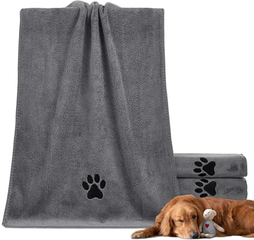 Ziyonix 2 Pieza Toalla para Perros, 100×50 cm Toallas Baño Perro, Toallas Grandes de Secado Toalla Suave Perro Lavable para Pequeños, Medianos y Grandes Perros, Gatos y Mascotas (Gris)