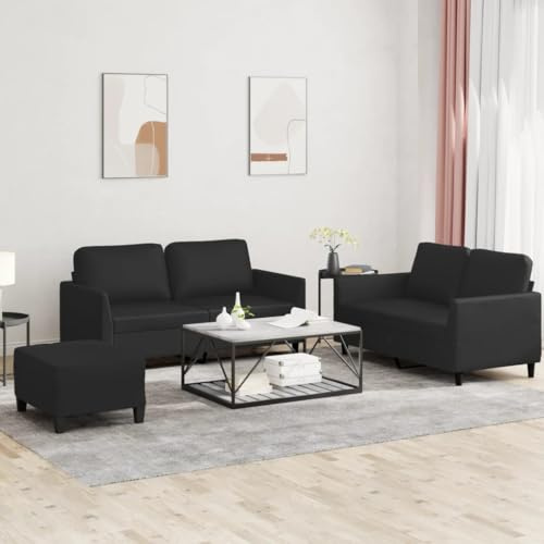 WEMYUFURN Langlebige Kunstleder Sofagarnitur mit Hocker – Robuste Sitzgruppe aus strapazierfähigem Kunstleder und Metallgestell, bequem gepolstert, schmutzabweisend, platzsparend