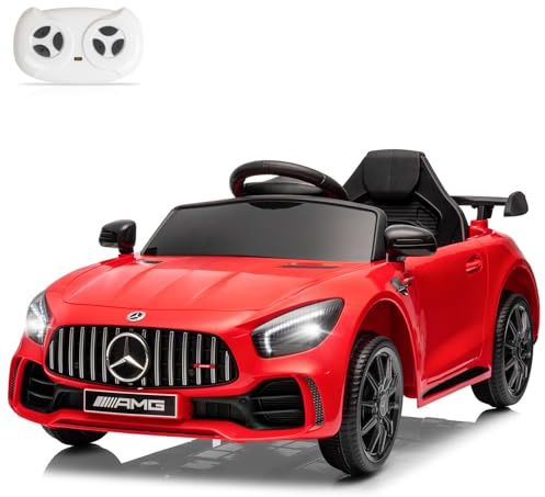 LALAHO Mcchina Elettrica Per Bambini Mercedes AMG 12V Doppi Motori Rosso