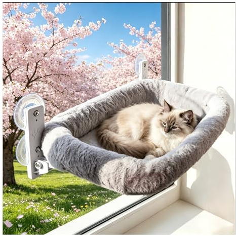 Katzen Fensterliege, Fensterplätze für Katzen, Katzenbett Fensterbank mit Saugnapf für Fenster bis 18 kg, Waschbarem Abnehmbar