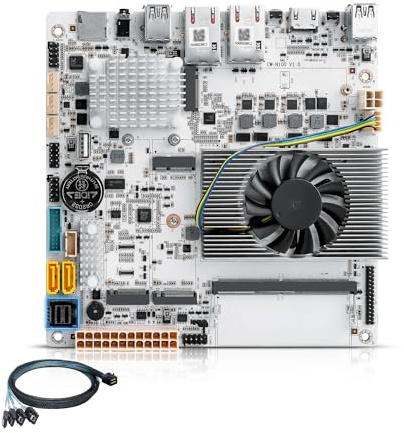 NAS Motherboard 6 Bay SATA3.0, N150, Mini-ITX Motherboard with 2 x 10GbE LAN, 3 x M.2 NVMe, Computer Board, Type-C, TF, HD, DDR5, Barebone, No RAM NO SSD (with Adapter)