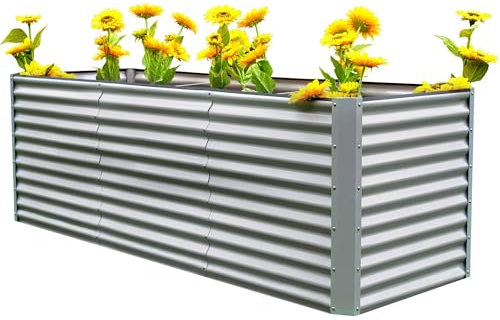 OUTFLEXX Hochbeet-Set aus Zinkalume in Silber, ca. 180+80 cm, Frühbeet mit Erweiterung, großes Blumenbeet & Pflanzentrog