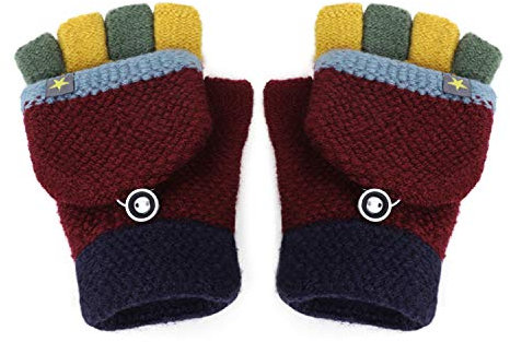 Fäustlinge mit Knopf Klappe Fingerlose Halb Handschuhe für Kinder Winter Warm Strickhandschuhe Fingerhandschuh Winterhandschuhe 2-6 Jahre alt Jungen Mädchen
