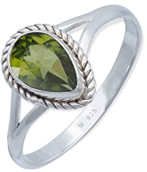 mantraroma Ring Damen Silber 925 Peridot Edelstein grün dezent, verspielt (MRG-113-59-(60))