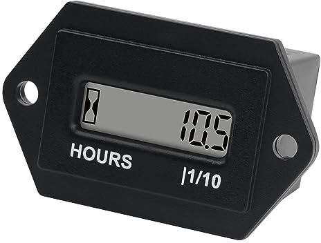 NInE-ROnG 4,5-90 V CC Contaore digitale, azzerabile, cornice sfaccettata | display a 6 cifre, risoluzione 0,1 h fino a 99.999,9 h, clessidra lampeggiante, valore memorizzato, rasaerba, trattori