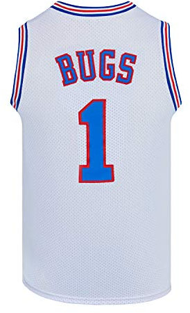CNALLAR Herren Bugs 1 Space Movie Jersey Basketball Trikot S-XXL Weiß/Schwarz, Weiss/opulenter Garten, Klein