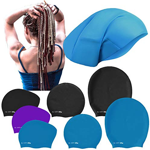 Swim Elite Large Silicone Swimming Cap for Long/Extra Long Hair, Dreadlocks, Braids, Weave on, Hair extension, Afro