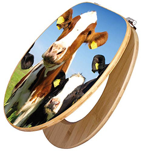 banjado Design WC Sitz Bambus 45x37,5cm / Toilettendeckel Holz/hochwertiger Toilettensitz/Bambus-Toilettendeckel für alle gängigen Toiletten - Kühe
