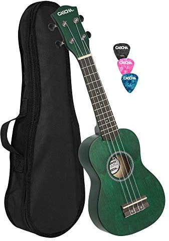CASCHA Sopran Ukulele Set für Kinder und Erwachsene I Ukulele Starter Kit mit 3 Plektren Tasche I Ukulele Set Aquila Saiten Nylon I Kleine Hawaii Gitarre für Anfänger Fortgeschrittene I Grün