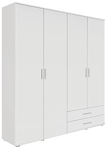 Rauch Möbel Rasant, Schrank Drehtürenschrank inklusive 2 Schubladen, 4-türig, Zubehörpaket Basic 3 Einlegeböden, 1 Kleiderstange, Weiß, 52 x 168 x 188 cm