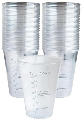 Graduated Disposable Ultra Clear Plastic Measuring Cups, 8oz/240ml (Pack of 50)