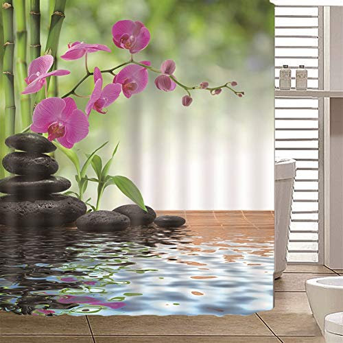 Ommda Rideau de Douche Anti Moisissure Lavable avec Anneaux,Imprimé 3D en Pierre et Fleur Rideau de Douche en Polyester Imperméable,80x200cm Largeur x Hauteur
